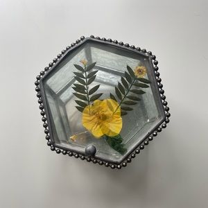 Vintage pressed flower w frosted glass jewelry box